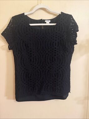 Crew Black Crochet Lace Short Sleeve Top Small Classic Elegant